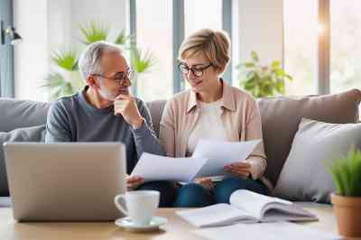 Älteres Ehepaar liest gemeinsam Dokumente